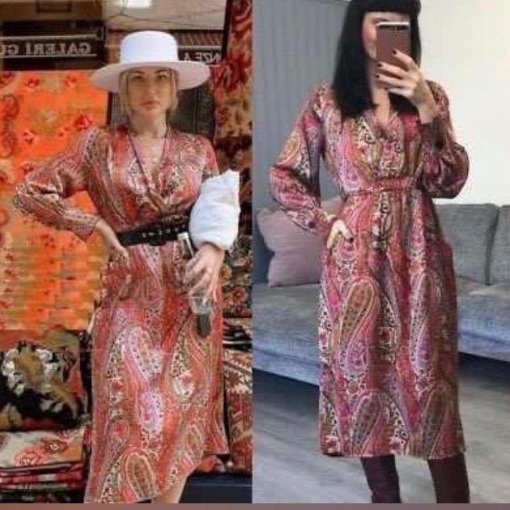 Zara paisley satin midi dress